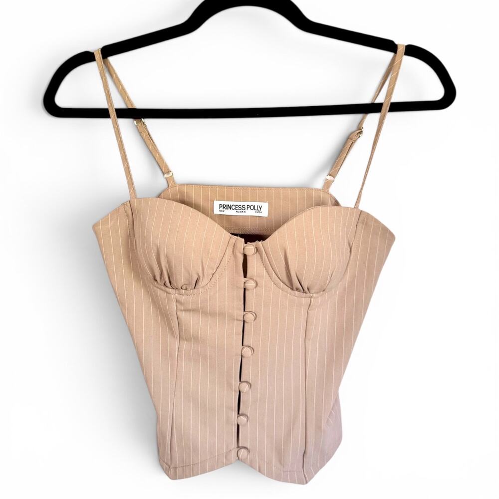 Princess Polly Beige Pinstripe Bustier Corset Top Cami Y2K Size US 2